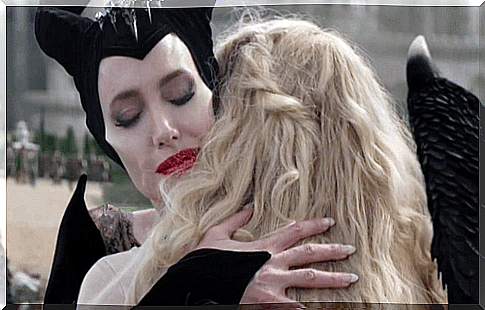 Maleficent movie scene hug with Aurora