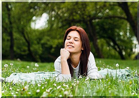 woman thinking in the countryside