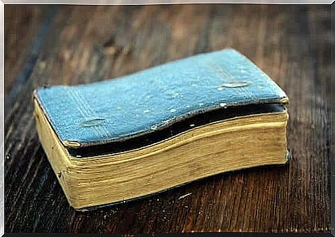 Antique book with blue cover.