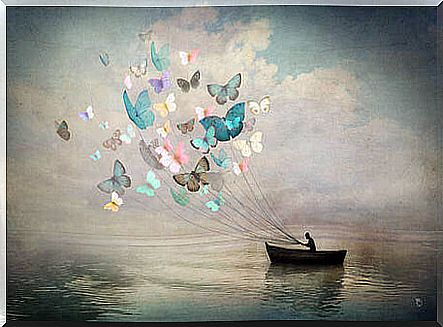 boat carried by butterflies