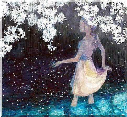 girl among cherry blossoms