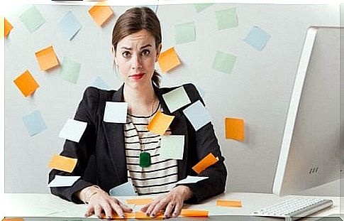 Woman covered with post-its