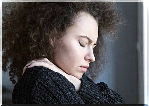 Depressed woman with closed eyes.