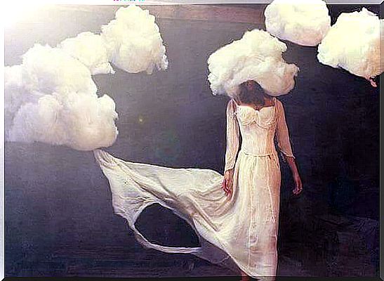 Woman with cloud on her head