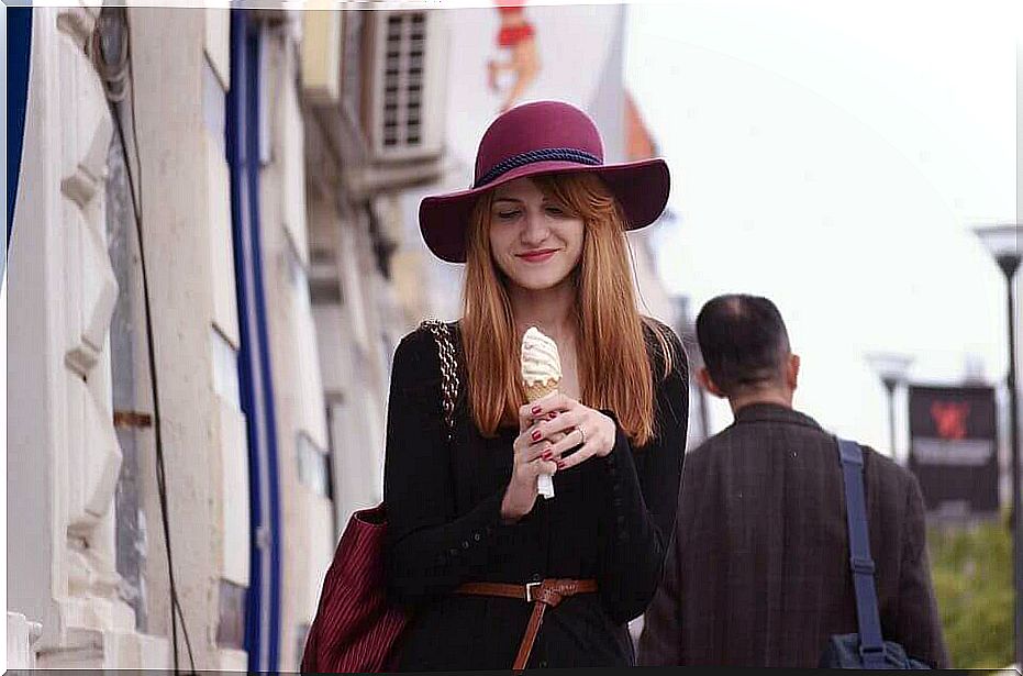 Girl eats an ice cream