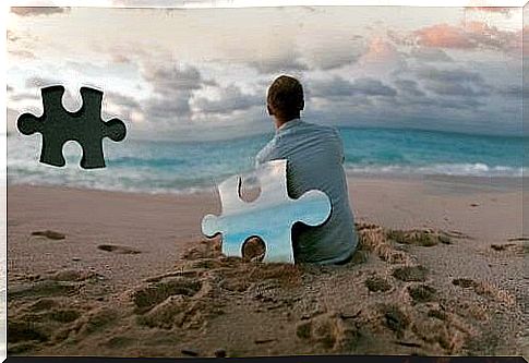 Man at the beach puzzle pieces