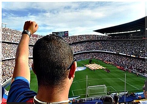 Fan cheers for goals at his team's stadium